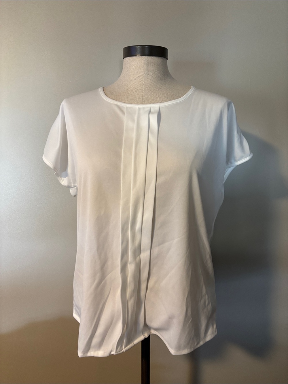 Haband White Pleated Front Short Sleeve Blouse